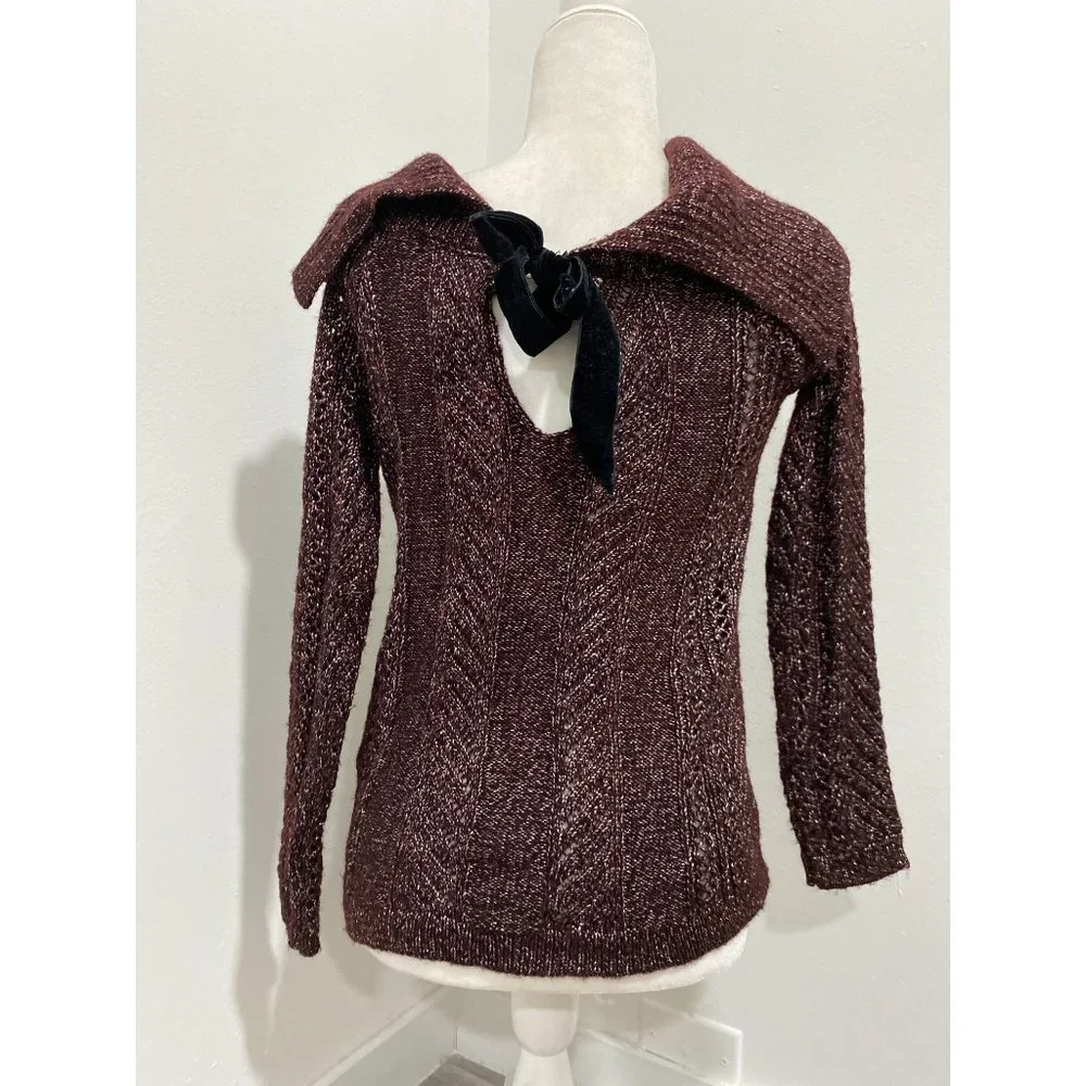 White House Black Market WHBM Purple Burgundy Over Shoulder Sweater